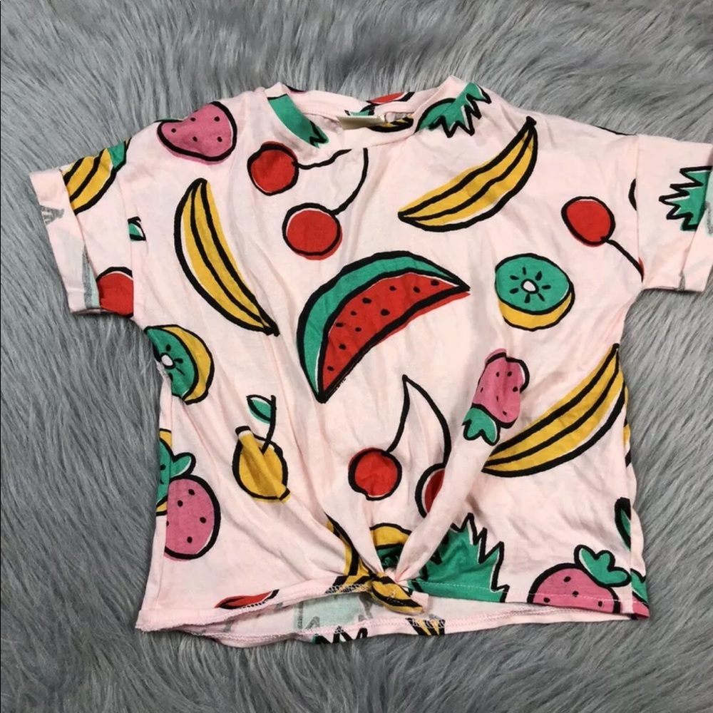 Zara Girls Size 5 Fruit Tie Short Sleeve Shirt